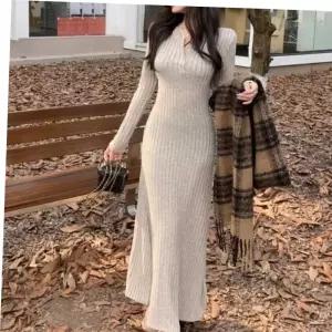 여신원피스 브이넥 골지 니트 롱 원피스 여리핏 슬림 클래식 버튼