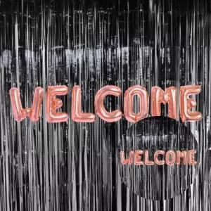 포토존 배경 연출 웰컴 로즈골드 은박풍선 블랙 커튼 세트 파티 장식 매장 홍보용