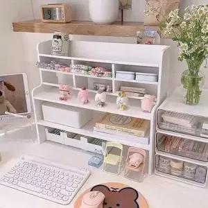 조립식 수납 선반 다용도 데스크용 공부방 데스크 수납 선반 좁은 플라스틱 화장대 선반형 문구류 조립형