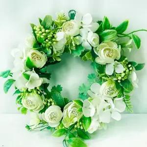 납골당 봉안당 추모 조화 화환 원형 흰색 녹색 장식용 실내 벽걸이 인테리어 소품