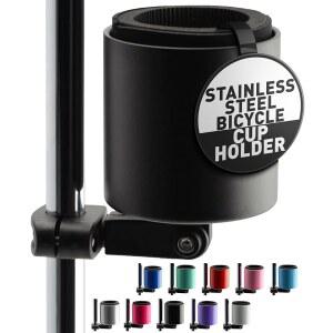 크루지 디럭스 자전거 병 홀더 u2013 유니버설, 스테인리스 스틸 컵 수직 또는 각도 바 및 최대 48온스까지 마실 수 있는 핸들바 유모차, 크루저, 전기 액세서리