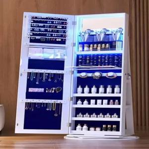 수납전신거울 캐비닛 액세서리 원룸 쥬얼리 걸이 옷 소품 거울 화이트회전 보관함