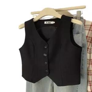 비즈니스 여성 짧은 크롭 슬림 여자 조끼 블랙 흰색 얇은 정장 셔츠