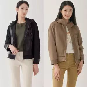 지센 여성 봄가을 리사이클 비건레더 후드 크롭 자켓 LCCAO922