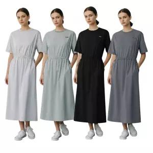 네파 여성 우븐 반소매 원피스 여름 시원한 원단 롱치마 허리스트링 캐주얼 스포티