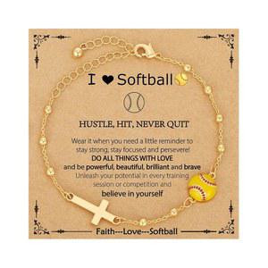 VULETO 소프트볼 /배구 /농구 /축구 팔찌 스포츠 14K 체인 생일 액세서리 팀 크리스마스 도금 기독교 크로스 주얼리 여성용, 금 선물, 선물 연인 링크 여아용 위한 가톨릭 볼 그녀를