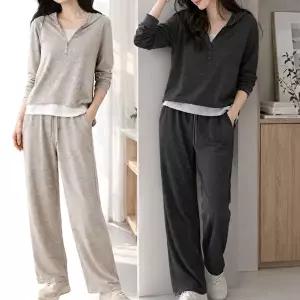 [모든GO]레이어드 후드 트레이닝세트 긴팔 상하세트 와이드팬츠 편한 홈웨어