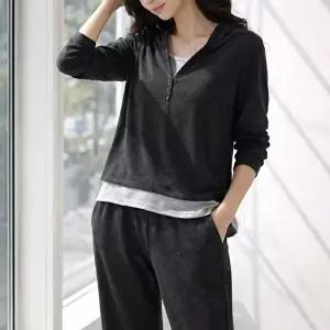 [모든GO]여성 레이어드룩 후드 트레이닝복 상하세트 봄 가을 마실룩 편한 와이드팬츠