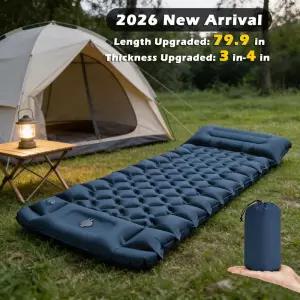 2026!두꺼운 캠핑 매트 에어매트리스 수면 침대 텐트 방습 내장형 풋 펌프 패드 베개 포함