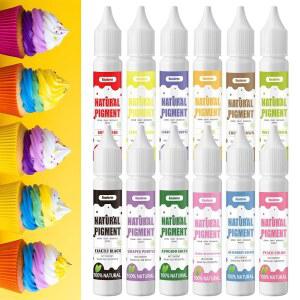 천연 액체 식용 색소 세트 - 12가지 색상, 각 병당 0.34온스, 글루텐 프리, 무취, 베이킹용 식품 등급 염료, 케이크 장식, 부활절 달걀 및 음료