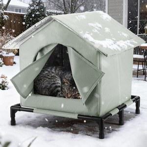 야외용 고가 고양이 집 - 따뜻하게 고양이를 방수 유지하기 겨울철을 위한 내후성 쉼터 야외 반려동물