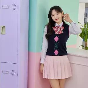 교복몰 백합주름치마 베이비핑크 단색 주름치마 교복.