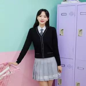 교복몰 백합주름치마 화이트투라인그레이 치마 교복.