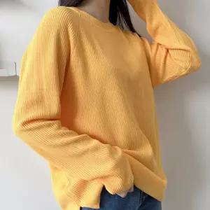 여자 노란색 라운드 니트 골지 봄 가을 환절기 무지개 오버핏