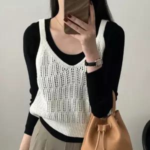 여자 니트 조끼 뷔스티에 여름 레이어드 뜨개 뷔스티 그물