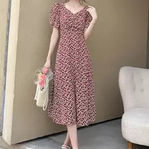 밴딩원피스 여자 봄여름 외출 빨간색 얇은 반팔 롱원피스