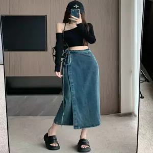 데님롱스커트 랩 스커트 트임 앞트임 롱청치마