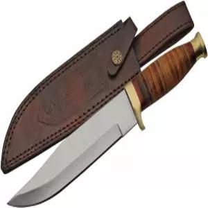 SZCO 풀 탱 스키닝 나이프 12인치 - 스테인리스 스틸 칼날 황동 가드 나무 손잡이 및 가죽 칼이 있는 캠핑