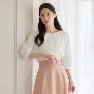 [시크라인] (~XXL까지) 바소디 세일러카라 7부 블라우스 봄 가을 큐빅버튼 하객룩 오피스룩 모임룩 격식룩 빅사이즈