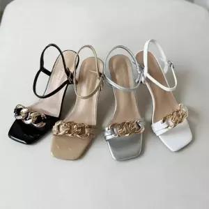 인기상품 체인 스트랩 포인트 스퀘어 토 힐 샌들 6SS [WFM08LC_260307]