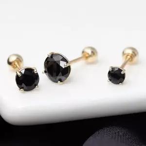 [라울스톤] 14K 베이직 3mm 블랙 큐빅 옐로골드 금 피어싱