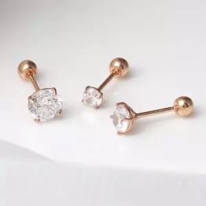 [라울스톤] 14K 베이직 3mm 화이트 큐빅 로즈골드 금 피어싱