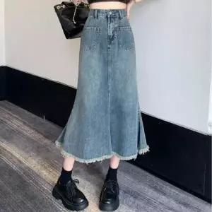 [샵앤] 여성 데일리 밑단수술 머메이드 롱 데님 스커트 WDMS-WSK-TS13840282