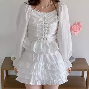 [다잇템] 여자 귀여운 잔주름 벌룬 스모킹 코르셋 프릴 블라우스