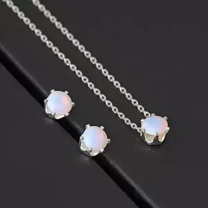 [라울스톤] 92.5 실버 오팔 4mm 큐빅 6발 세팅 은 귀걸이 목걸이 세트