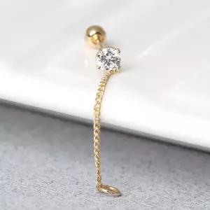 [라울스톤] 14K 엔라즈 체인 레이어드 연장 큐빅 금 피어싱