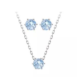 [미니아트] 순은 92.5 데일리 베이직 블루 큐빅 실버 목걸이 귀걸이 세트