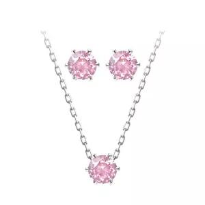 [미니아트] 순은 92.5 데일리 베이직 핑크 큐빅 실버 목걸이 귀걸이 세트