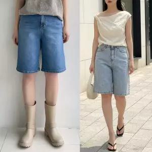 캣츠5부데님 여름 하우룩 밴딩 5부 크롭 데님 버뮤다 청바지