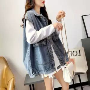 여성 데님 루즈핏 심플 워싱 데일리룩 캐주얼 청조끼 fqm1+4XyE