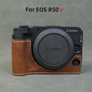 [호환품]캐논 호환 EOS R50V 카메라 가방용 보호 가죽 케이스 레트로 복고풍 엔틱 V 하프 베이스 마운트 쉘