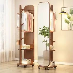 이동식 원목 우드 전신거울 웨건 선반 주방 3단 서랍 나무