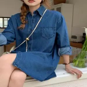 여자데님셔츠 여자 진청 연청 데님 포켓 원피스 롱 청남방 여유핏
