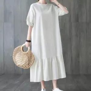 [옷은날개] 체형커버 롱원피스 라운드넥 플레어 원피스