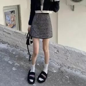 [의류] 여성 하운드체크 미니스커트 블랙 A라인 숏 스커트
