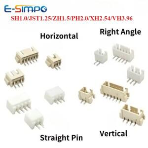 50개 JST MX1.25 SH1.0 ZH1.5 PH2.0 XH2.54 VH3.96mm 직선 DIP 직각 수직 SMT 수평 SMD 수컷 웨이퍼 커넥터