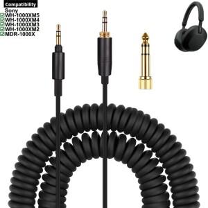 소니호환 WH-1000XM5 MDR-1000X 헤드폰용 교체 스프링 코일 케이블 연장 코드 6.35mm