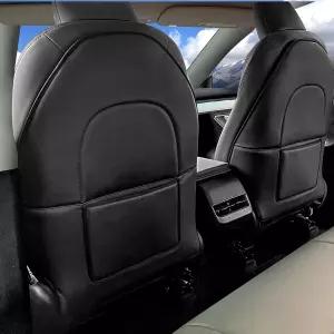 인피비타 자동차 시트 백 프로텍터 테슬라 모델 3/Y (2017-2025) - 수납 포켓이 있는 방수 가죽 킥 매트