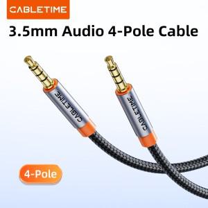 CABLETIME 3.5mm Aux 케이블 4극 TRRS 4 도체 보조 전화 헤드셋 마이크 자동차 음악 HIFI 기능 오디오