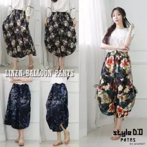 풍선/팬츠/여름/여성 리본 항아리바지 린넨마 꽃무늬