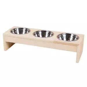 [반려] 고양이 원목 스텐 식탁 3구 1P 강아지 밥그릇 수반