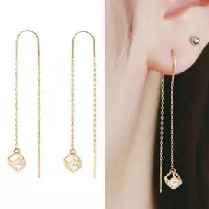 여자귀걸이 골드 큐브 드롭 롱 귀걸이 14K