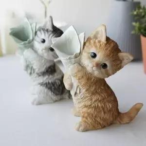 장식소품 프로포즈 꽃다발 고양이 장식품 선반 인테리어 1P