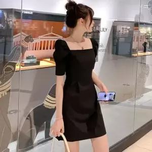 [의류] 퍼프 소매 포인트 미니 원피스 오프 숄더 A라인 정장