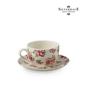 감성접시 실버데일 빈티지 핑크로즈 도자기 커피잔 찻잔