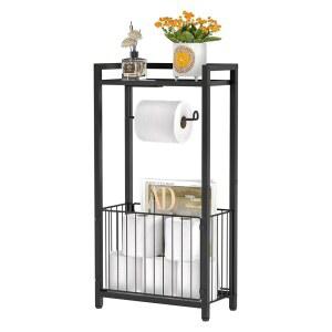 보관 선반이 있는 독립형 화장지 홀더 u2013 스마트폰 태블릿 잡지를 보관할 수 있는 공간이 있는 욕실 휴지 스탠드 u2013 올인원 화장지 롤 디스펜서 정리함